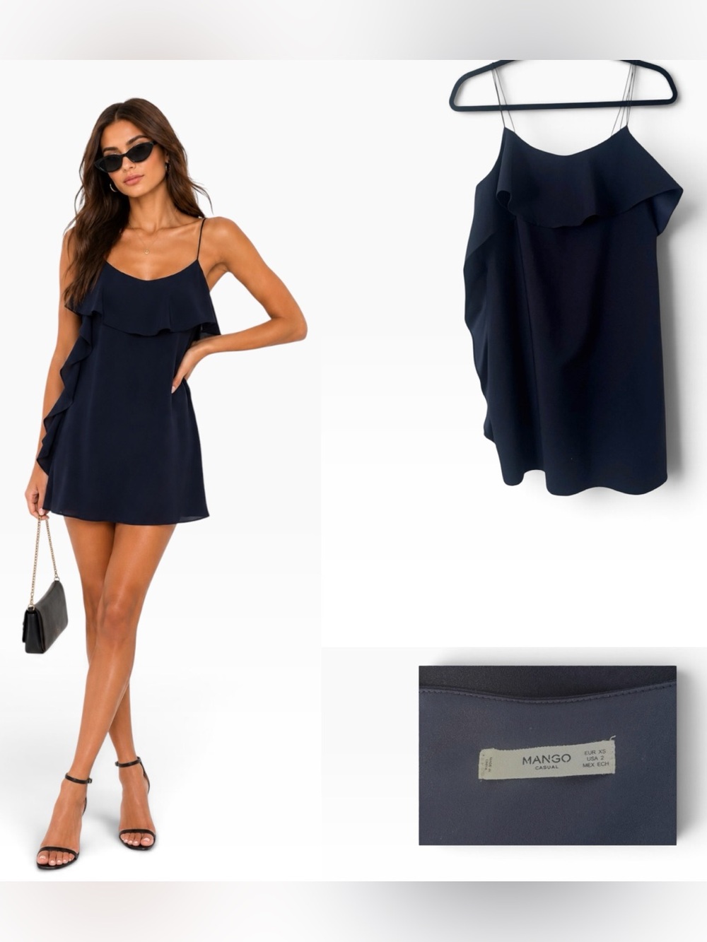 Mango Navy Side Ruffle Mini Dress